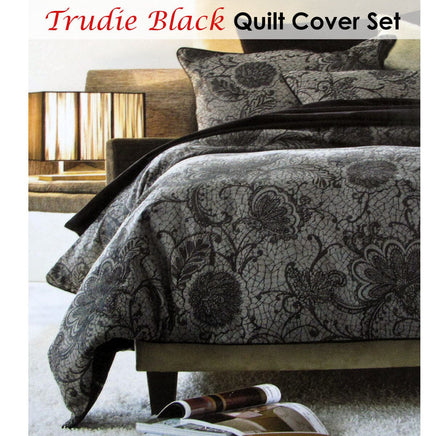 Accessorize Trudie Black Jacquard Quilt Cover Set Single Home & Garden Kings Warehouse
