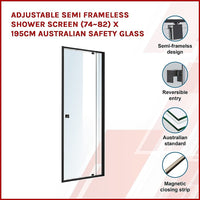 Adjustable Semi Frameless Shower Screen (74~82) x 195cm Australian Safety Glass Furniture Kings Warehouse
