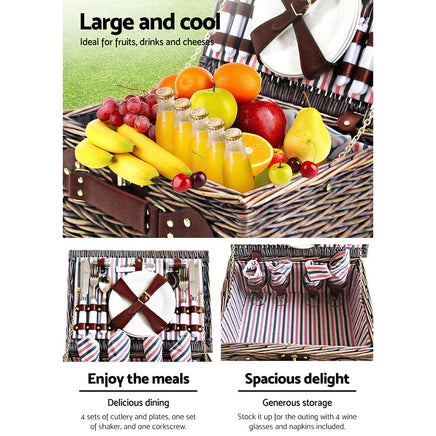 Alfresco 4 Person Picnic Basket Set Insulated Blanket Bag Outdoor Recreation Kings Warehouse