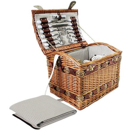 Alfresco 4 Person Picnic Basket Set Storage Blanket Outdoor Recreation Kings Warehouse