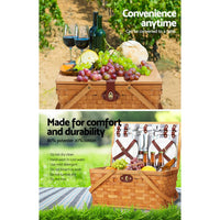 Alfresco 4 Person Picnic Basket Set Wooden Blanket Bag Insulated Outdoor Recreation Kings Warehouse