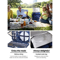 Alfresco 6 Person Picnic Basket Set Bag Wheels Insulated Trolley Outdoor Recreation Kings Warehouse