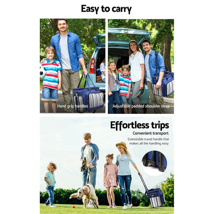 Alfresco 6 Person Picnic Basket Set Bag Wheels Insulated Trolley Outdoor Recreation Kings Warehouse