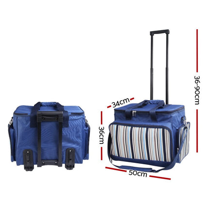 Alfresco 6 Person Picnic Basket Set Bag Wheels Insulated Trolley Outdoor Recreation Kings Warehouse