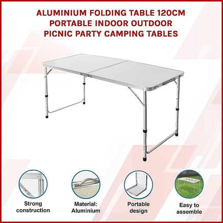 Aluminium Folding Table 120cm Portable Indoor Outdoor Picnic Party Camping Tables Furniture Kings Warehouse