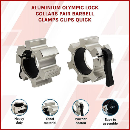 Aluminium Olympic Lock Collars Pair Barbell Clamps Clips Quick Sports & Fitness Kings Warehouse