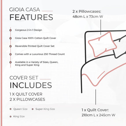 Annie 100% cotton reversible quilt cover set-king size Home & Garden Kings Warehouse