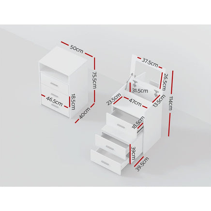 Artiss 2-in-1 Dressing Table Stool Set Bedside Table White Furniture Kings Warehouse