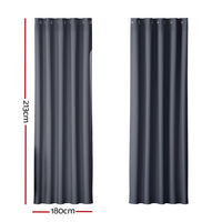 Artiss 2X Blockout Curtains Blackout Window Curtain Eyelet 180x213cm Charcoal Kings Warehouse