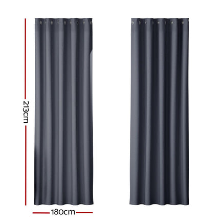 Artiss 2X Blockout Curtains Blackout Window Curtain Eyelet 180x213cm Charcoal Kings Warehouse