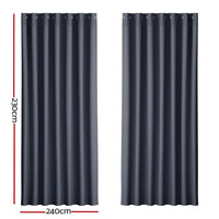 Artiss 2X Blockout Curtains Blackout Window Curtain Eyelet 240x230cm Charcoal Kings Warehouse