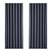 Artiss 2X Blockout Curtains Blackout Window Curtain Eyelet 240x230cm Charcoal Kings Warehouse