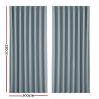 Artiss 2X Blockout Curtains Blackout Window Curtain Eyelet 300x230cm Grey Kings Warehouse