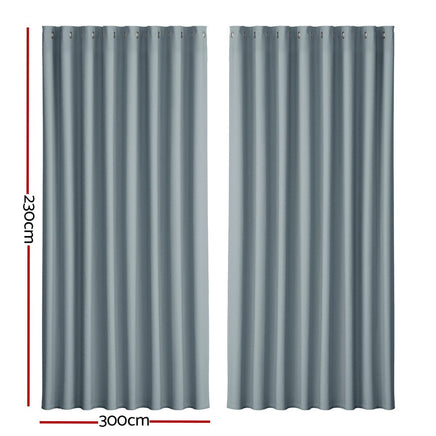Artiss 2X Blockout Curtains Blackout Window Curtain Eyelet 300x230cm Grey Kings Warehouse