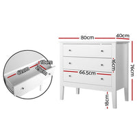 Artiss 3 Chest of Drawers - BRITTANY White Furniture Kings Warehouse
