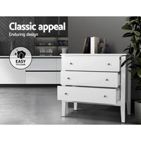 Artiss 3 Chest of Drawers - BRITTANY White Furniture Kings Warehouse