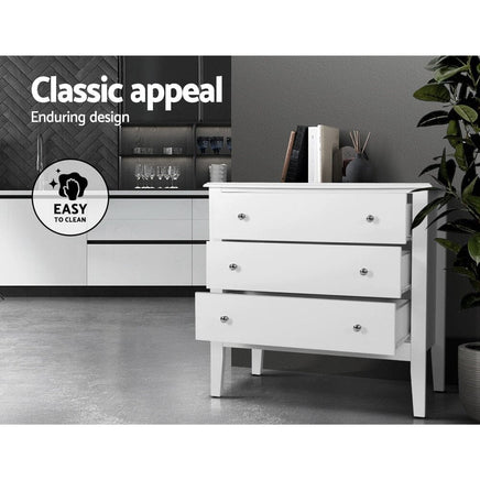 Artiss 3 Chest of Drawers - BRITTANY White Furniture Kings Warehouse