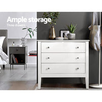 Artiss 3 Chest of Drawers - BRITTANY White Furniture Kings Warehouse