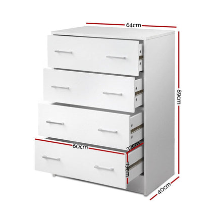 Artiss 4 Chest of Drawers - ANDES White Furniture Kings Warehouse