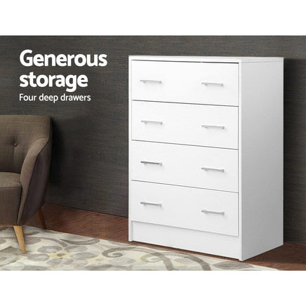 Artiss 4 Chest of Drawers - ANDES White Furniture Kings Warehouse