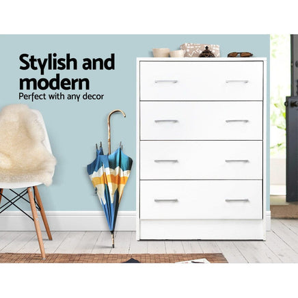 Artiss 4 Chest of Drawers - ANDES White Furniture Kings Warehouse