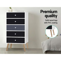 Artiss 5 Chest of Drawers - BONDS White Furniture Kings Warehouse