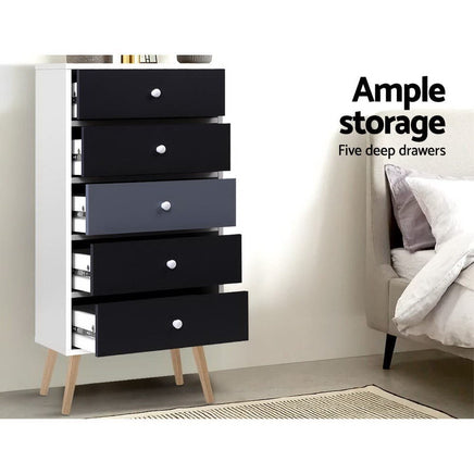 Artiss 5 Chest of Drawers - BONDS White Furniture Kings Warehouse