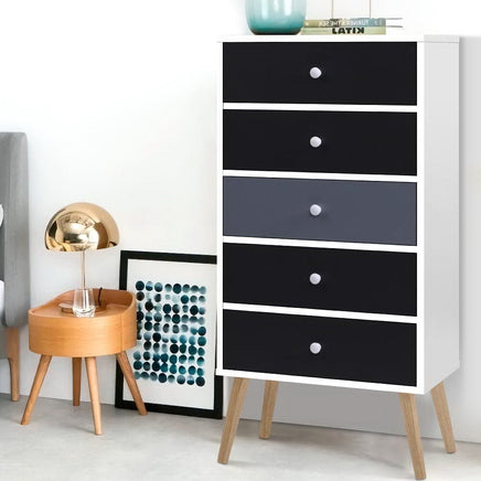 Artiss 5 Chest of Drawers - BONDS White Furniture Kings Warehouse