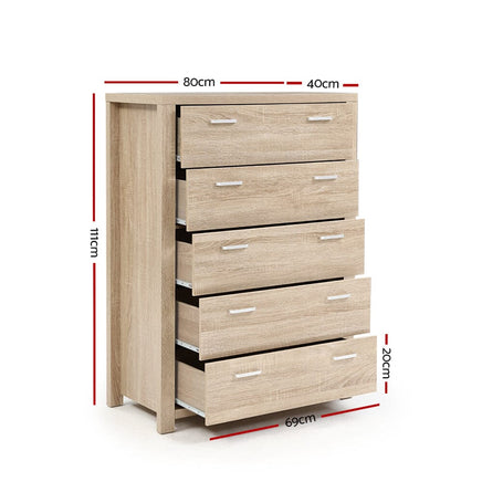 Artiss 5 Chest of Drawers - MAXI Pine Furniture Kings Warehouse