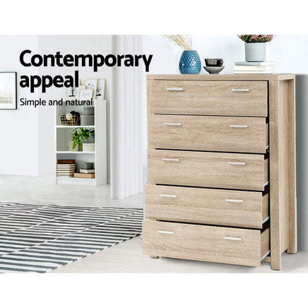 Artiss 5 Chest of Drawers - MAXI Pine Furniture Kings Warehouse