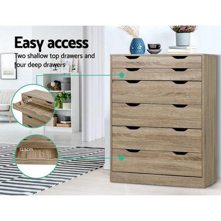 Artiss 6 Chest of Drawers - MYLA Oak Furniture Kings Warehouse