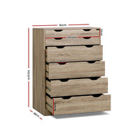 Artiss 6 Chest of Drawers - MYLA Oak Furniture Kings Warehouse
