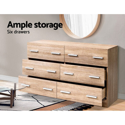 Artiss 6 Chest of Drawers - VEDA Pine Furniture Kings Warehouse