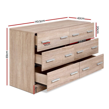 Artiss 6 Chest of Drawers - VEDA Pine Furniture Kings Warehouse