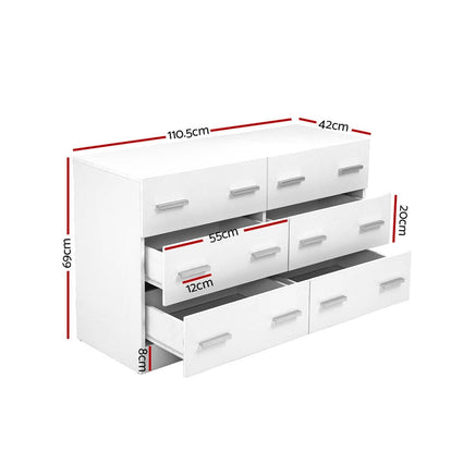 Artiss 6 Chest of Drawers - VEDA White Furniture Kings Warehouse