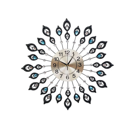 Artiss 60cm Wall Clock Large 3D Peacock Crystal Silver Home & Garden Kings Warehouse