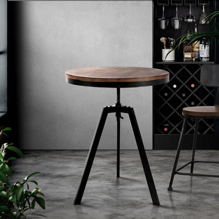 Artiss Bar Table 67-86CM Height Round Brown Furniture Kings Warehouse