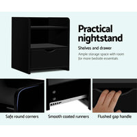 Artiss Bedside Table 1 Drawer with Shelf - FARA Black Furniture Kings Warehouse