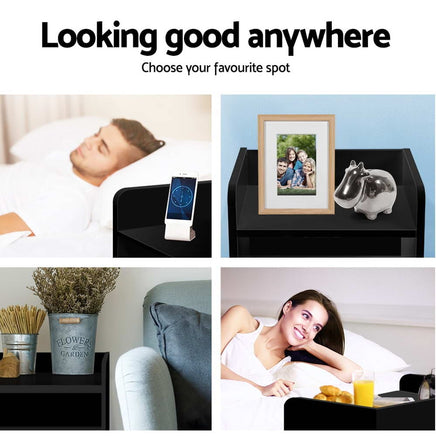 Artiss Bedside Table 1 Drawer with Shelf - FARA Black Furniture Kings Warehouse