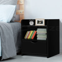 Artiss Bedside Table 1 Drawer with Shelf - FARA Black Furniture Kings Warehouse