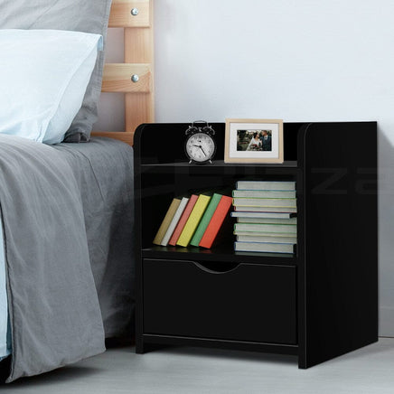Artiss Bedside Table 1 Drawer with Shelf - FARA Black Furniture Kings Warehouse