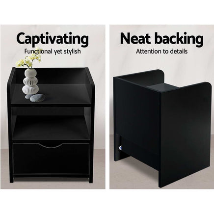 Artiss Bedside Table 1 Drawer with Shelf - FARA Black Furniture Kings Warehouse