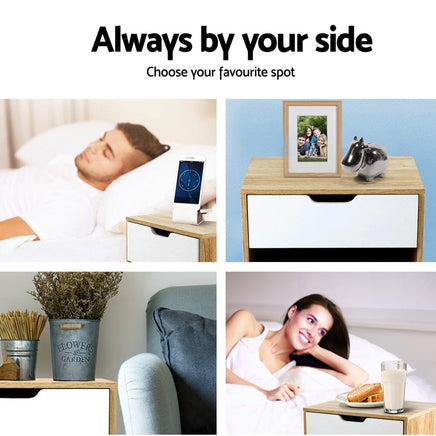 Artiss Bedside Table 1 Drawer with Shelf - IKER White & Oak Furniture Kings Warehouse