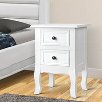 Artiss Bedside Table 2 Drawers - BISSET White Furniture Kings Warehouse