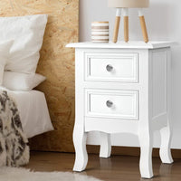 Artiss Bedside Table 2 Drawers - BISSET White Furniture Kings Warehouse