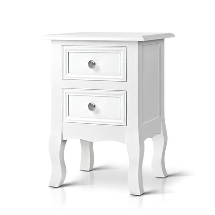 Artiss Bedside Table 2 Drawers - BISSET White Furniture Kings Warehouse