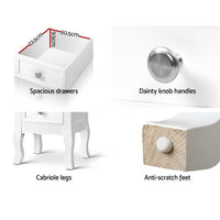 Artiss Bedside Table 2 Drawers - BISSET White Furniture Kings Warehouse