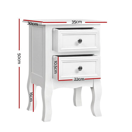 Artiss Bedside Table 2 Drawers - BISSET White Furniture Kings Warehouse
