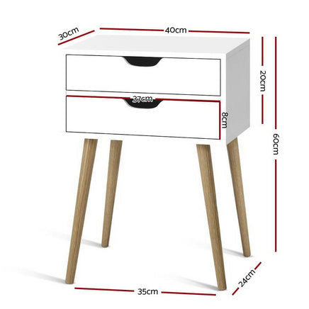 Artiss Bedside Table 2 Drawers - BODIE White Furniture Kings Warehouse