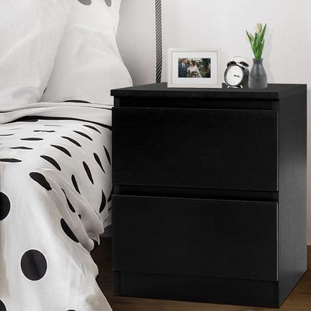 Artiss Bedside Table 2 Drawers - PEPE Black Furniture Kings Warehouse